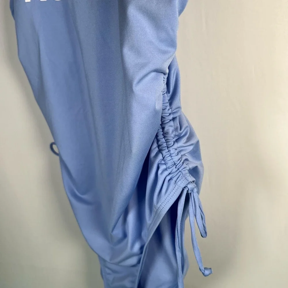 NWT Hurley Light Blue One Piece Swimsuit Front Logo Ruched Sides HURN23017 LARGE